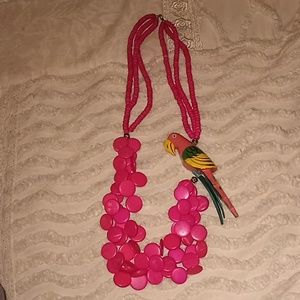 Tropical Island Vacation Beach Parrot Beaded Pink Necklace